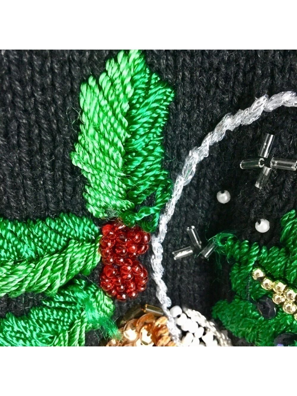 Vintage B.P. Design Beaded Snowy Christmas Snow Globe Zip Front Cardigan Size L - Picture 7 of 11